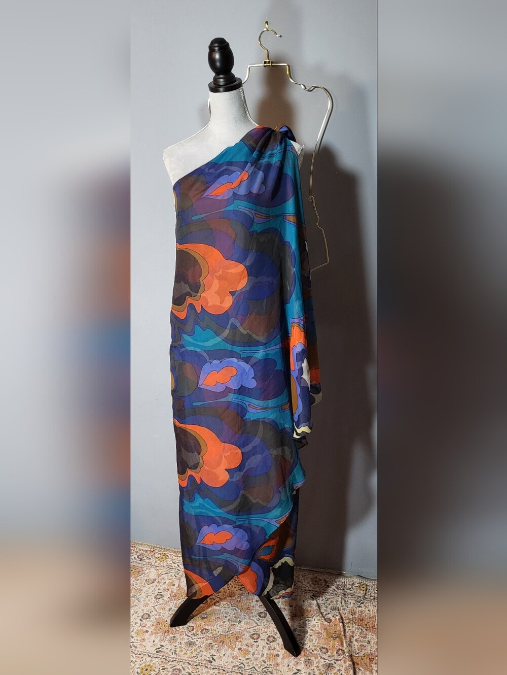 Vintage Elizabeth Strewart Size S One-Shoulder Floral Coverup Dress Sarong Zip - Picture 8 of 9